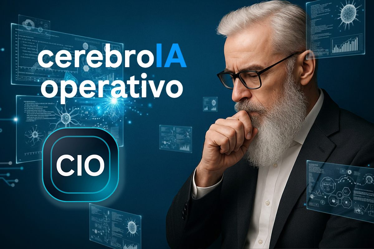 Ilustración futurista de inteligencia artificial operando procesos empresariales